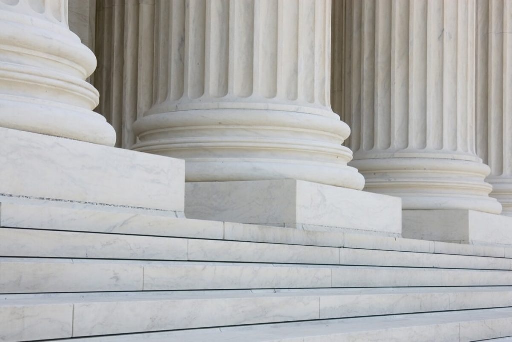 Marble columns and steps.