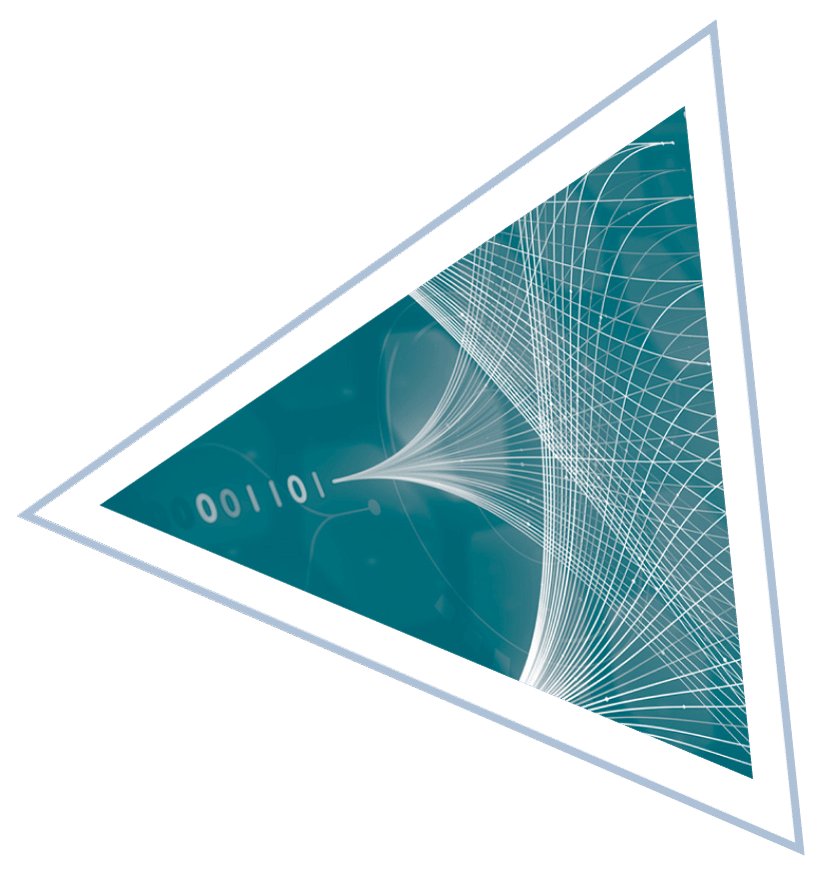 Teal triangle with outline, binary code